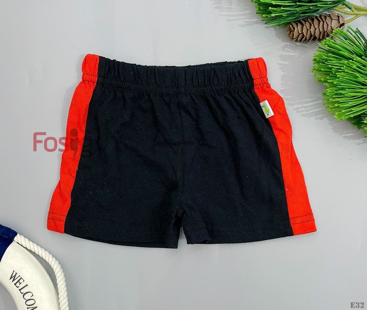  [3m-9m] Quần Short Cotton Bé Trai QSBT - Đen Viền Đỏ 