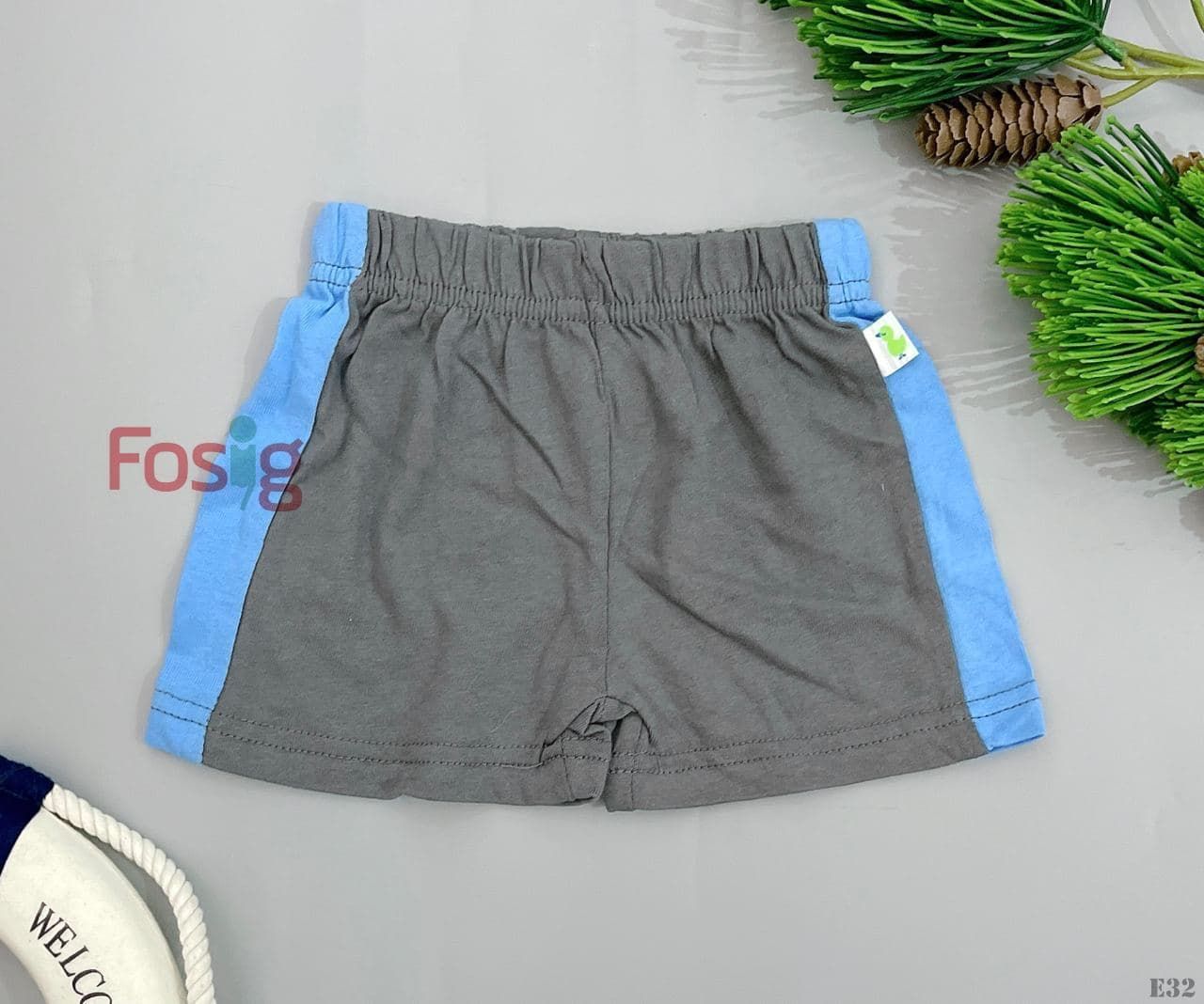  [3m-9m] Quần Short Cotton Bé Trai QSBT - Xám Viền Xanh 