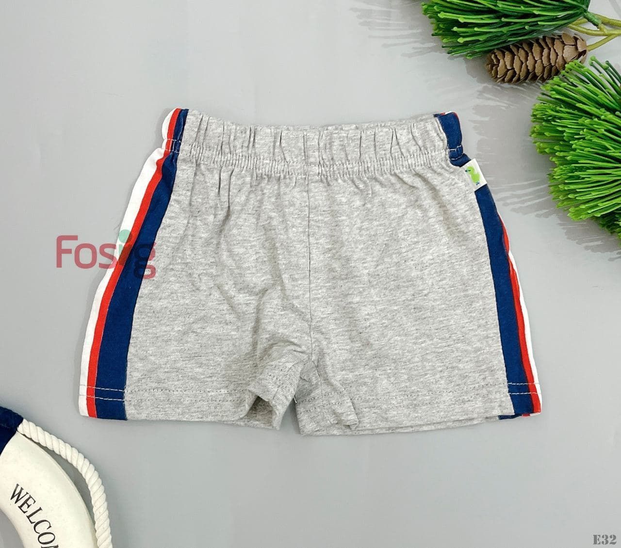  [3m-6m] Quần Short Cotton Bé Trai QSBT - Xám Viền Xanh Đỏ 