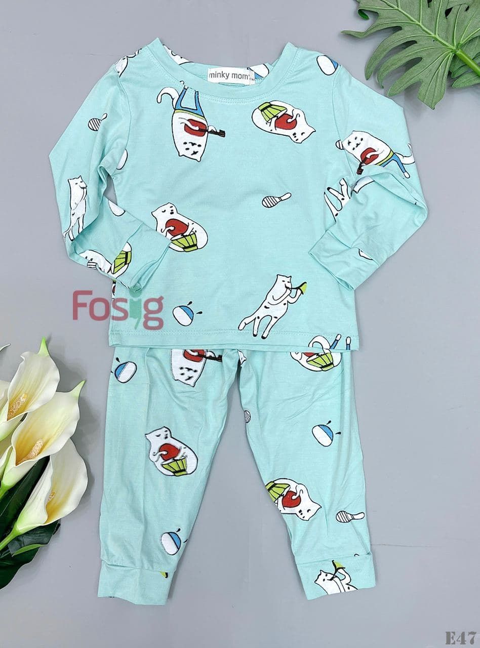  [6-9kg] Set Đồ Bộ Dài Thun Lạnh Unisex Siêu Mịn Co Giãn - Xanh Ngọc Mèo 