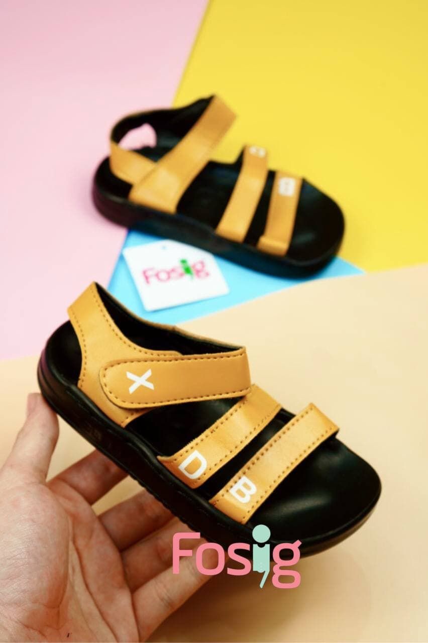  [14cm] Giày Sandal Cho Bé Trai - Vàng Chữ Trắng 