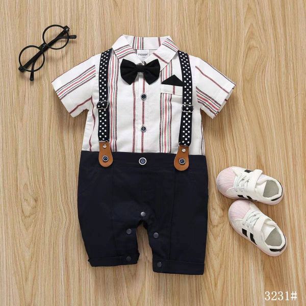  [5-7kg] Set Giả Vest Công Tử Bé Trai - Sọc Đỏ navy 