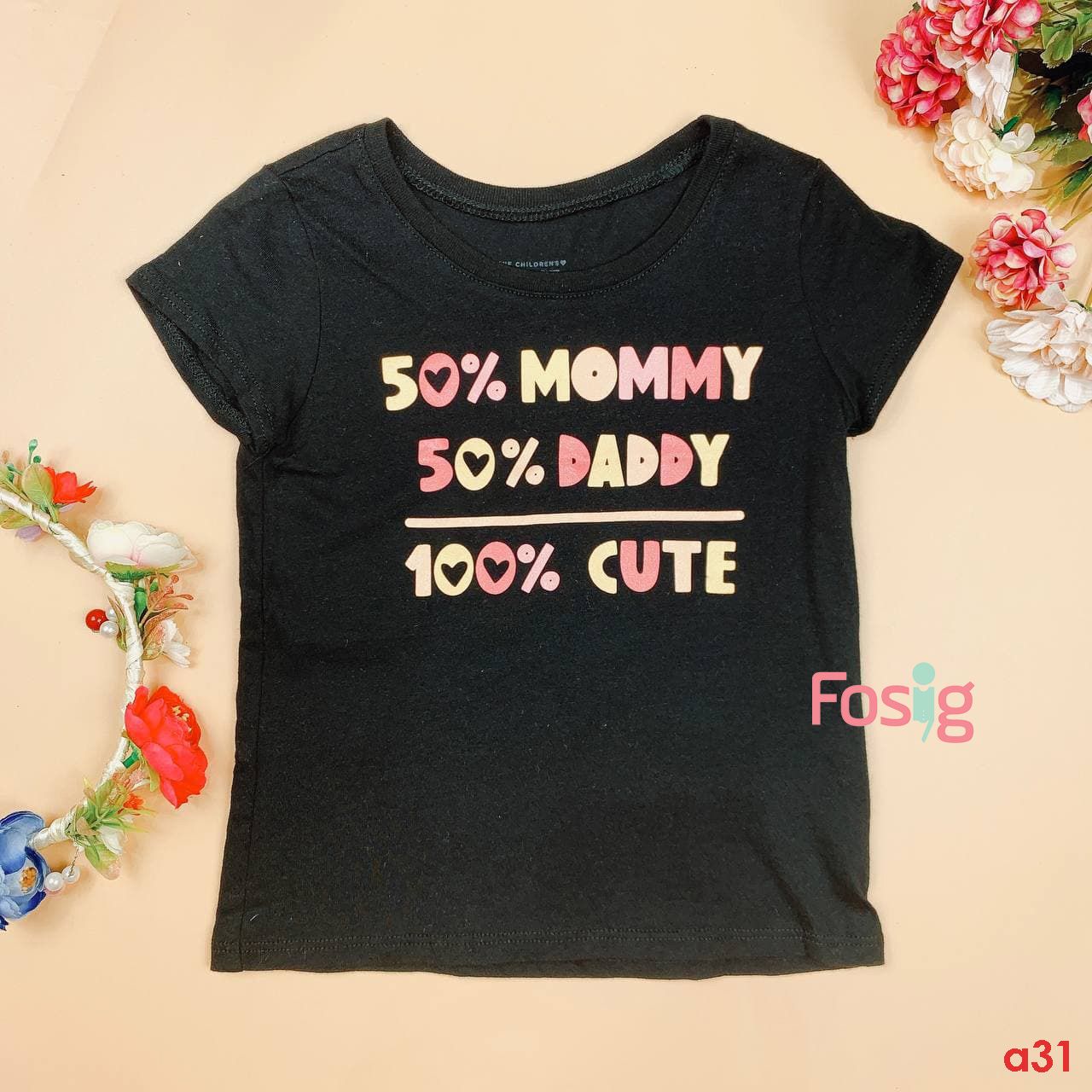  [11-12kg] Áo Thun Tay Ngắn Bé Gái PL APBG - Đen Mommy 