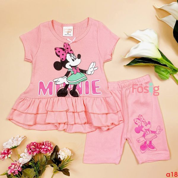  [14-16kg] Set Đồ Bộ Ngắn Bé Gái JB - Hồng Cam Mickey 