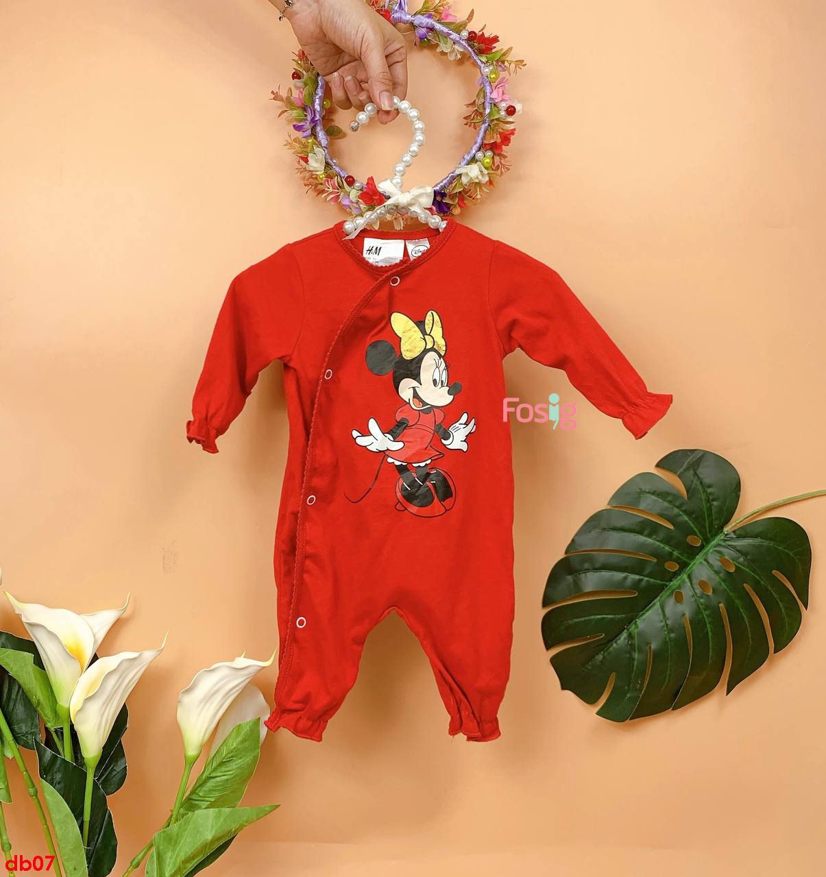  [0-2m] Sleepsuit Không Vớ Cúc Bấm Bé Gái HM - Mickey Nơ Vàng 