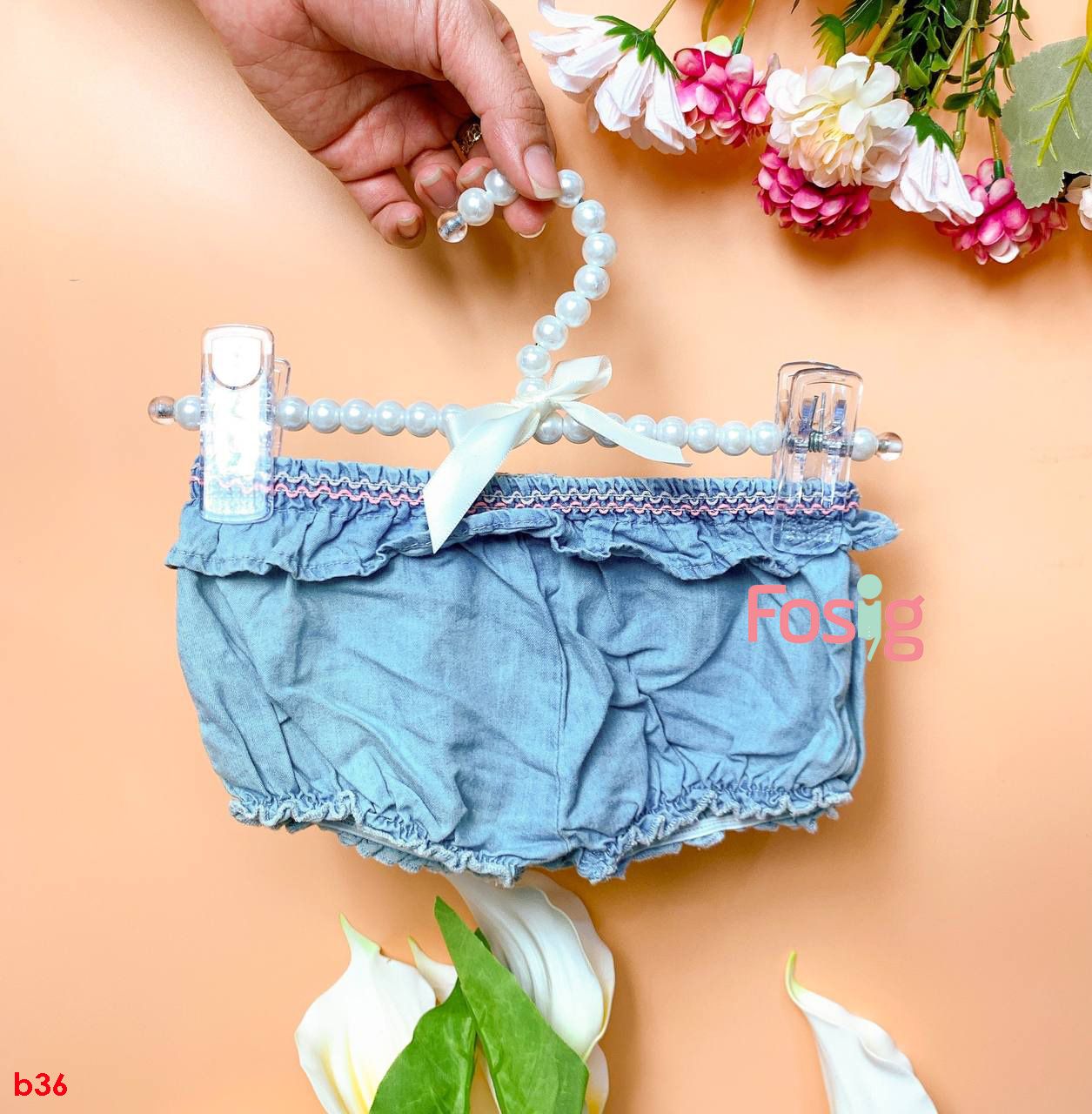  [3m-9m] Quần Bí Baby B'gosh [Girl] - Xanh Jean/Chỉ Hồng 