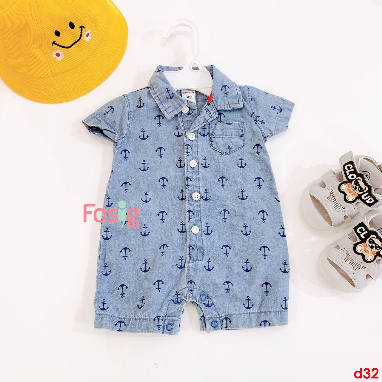  [3-6m] Romper Đùi Bé Trai Cter - Xanh Mỏ Neo 