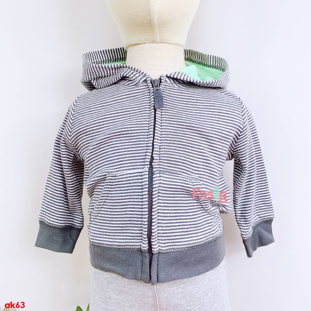  [3-6M] Áo Khoác Cotton Bé Trai Cter - Sọc Xám Đen 