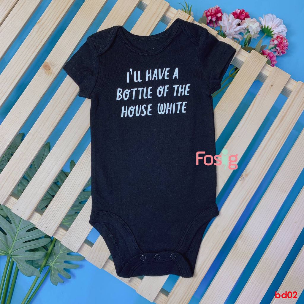  [3-6m ;9-12m] Bodysuit Tay Ngắn Bé Trai OD - Đen i'll Have 