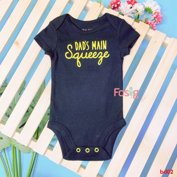  [0-3m] Bodysuit Tay Ngắn Bé Trai OD - Đen Chữ Vàng 