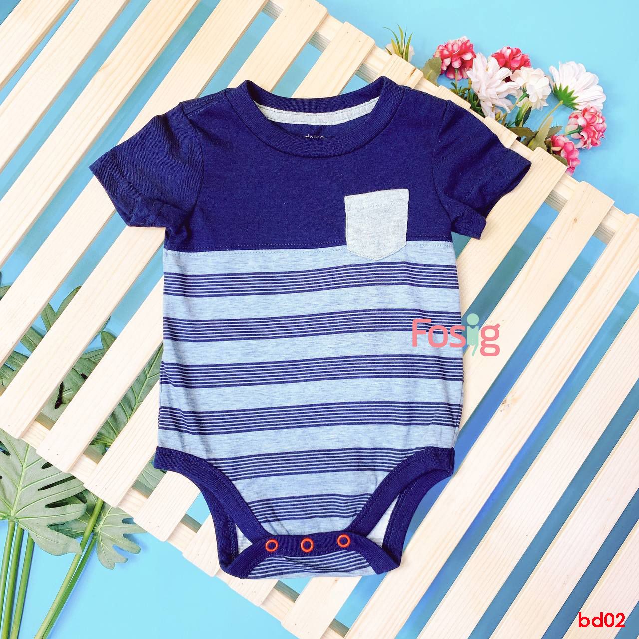  [3-6m] Bodysuit Tay Ngắn Bé Trai OD - Navy Sọc TX 