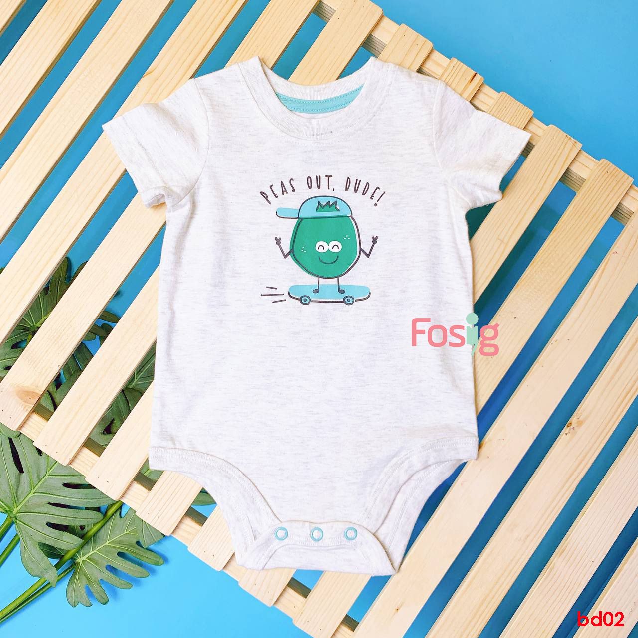  [3-6m] Bodysuit Tay Ngắn Bé Trai OD - Kem Qủa Xanh 