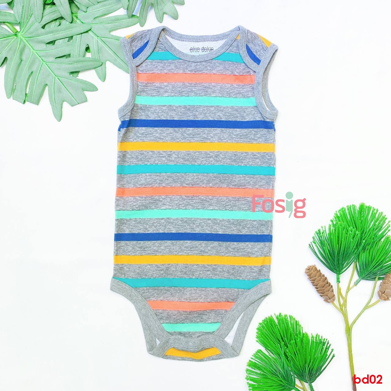  [9-12m] Bodysuit Tay Ngắn Bé Trai OD - Sọc Xám Màu 