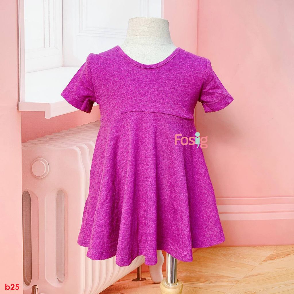  [15-17kg] Đầm Cotton Tay Ngắn Bé Gái ON - Tím Đậm Trơn 