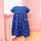  [3m-6m] Đầm Cotton Tay Ngắn Bé Gái ON - Navy Tim Trắng 