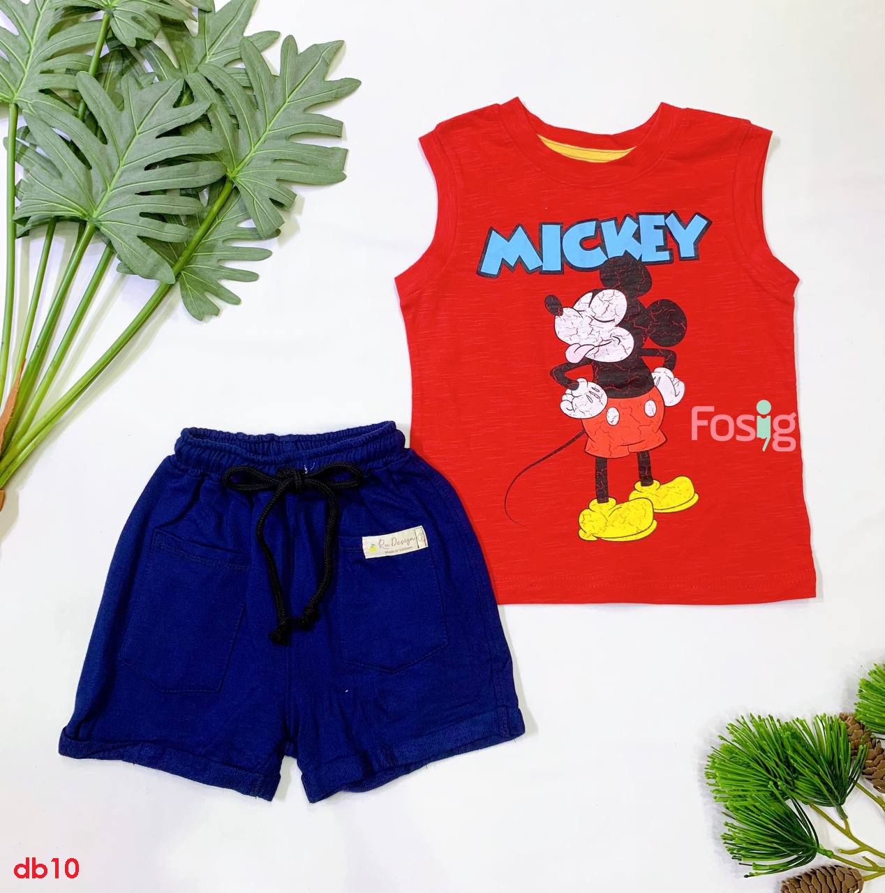  [12-13kg; 16-17kg; 22-25kg] Set Đồ Bộ Ngắn 3 Lỗ Bé Trai RD - QNN Đỏ Mickey 