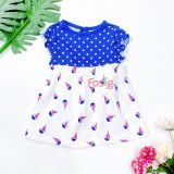  [0-3m] Đầm Cotton Tay Bèo Bé Gái - Xanh Trắng Thuyền 