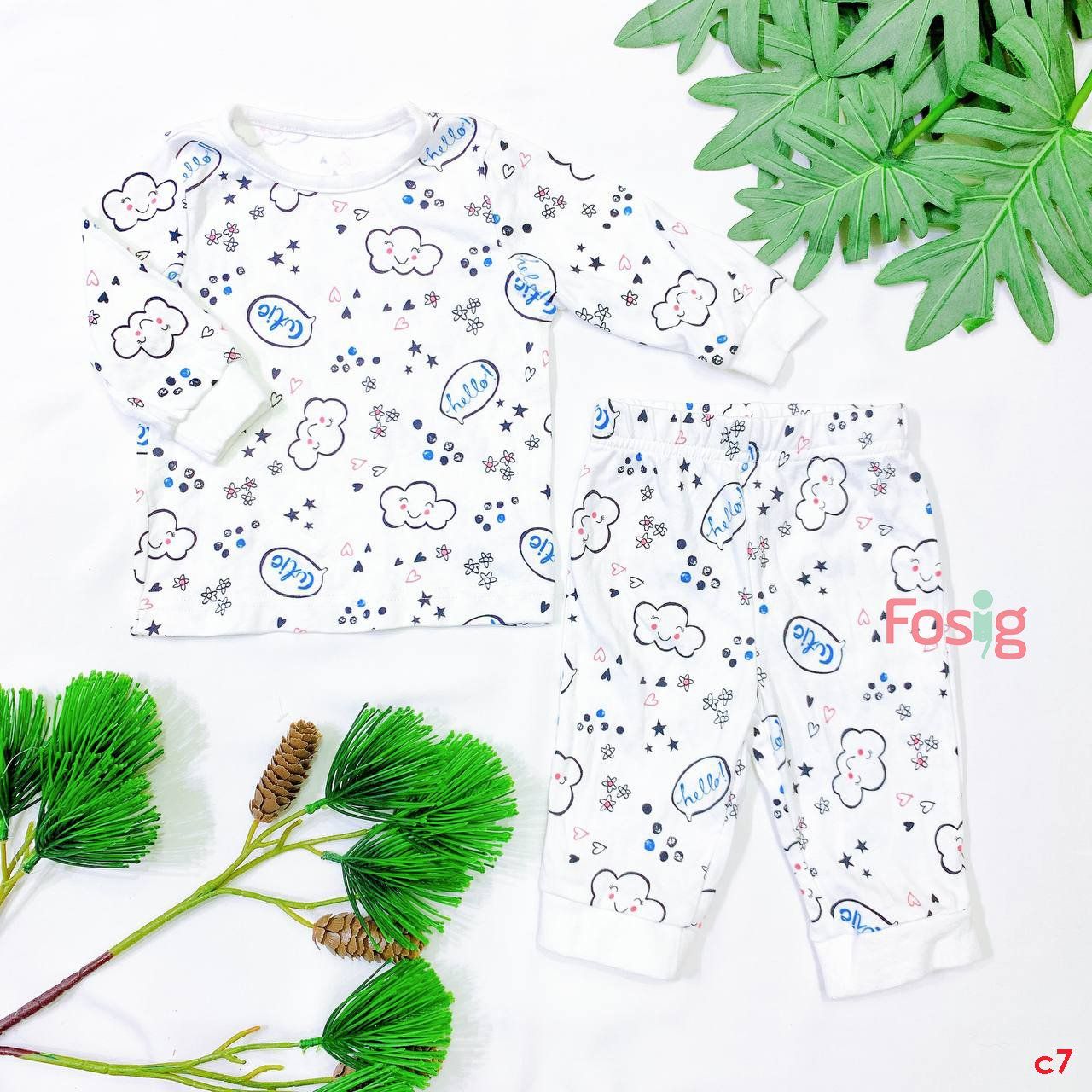  [0-3m] Set Đồ Bộ Dài Bé Gái Geo - Trắng Mây Sao 