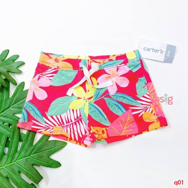  6-7kg Quần Short Da Cá Bé Gái Cter - Hồng Hoa Lá Màu 
