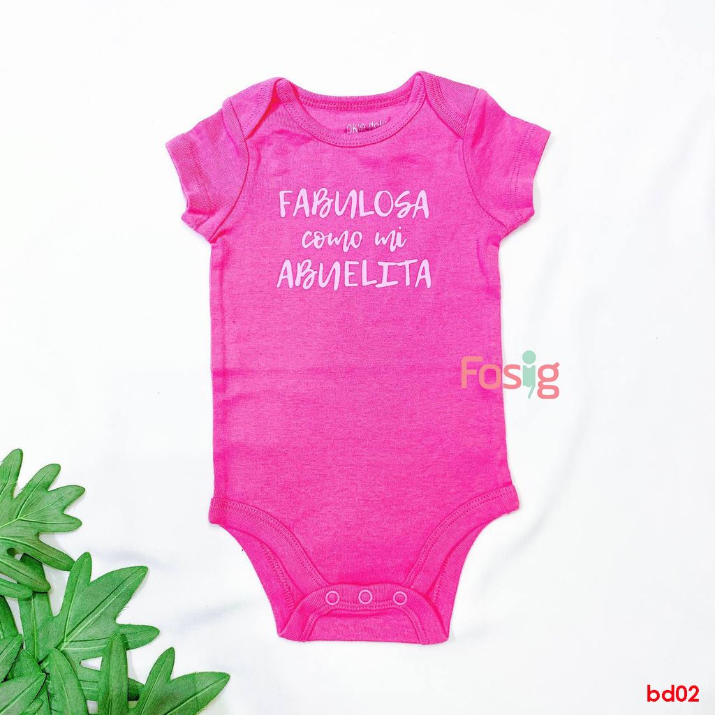  [0-3m, 12m-24m] Bodysuit Tay Ngắn Bé Gái OD - Hồng fabulosa 