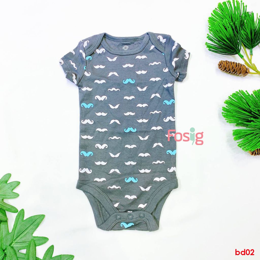  [0-6m] Bodysuit Tay Ngắn Bé Trai OD - Xám Râu Trắng 