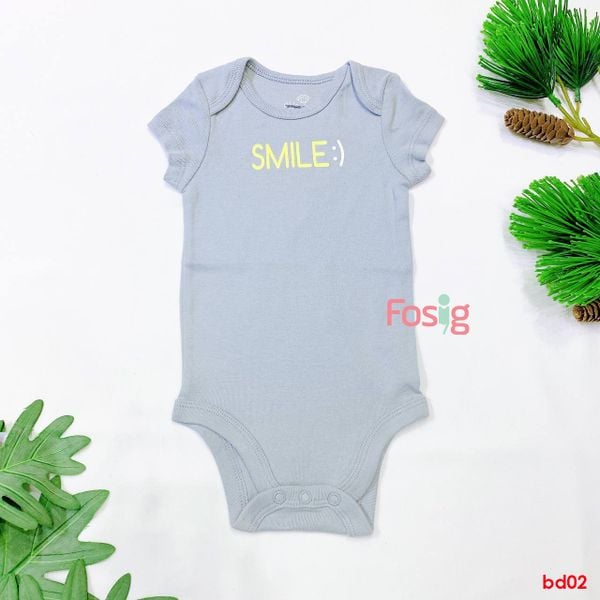  [0-3m, 9-12m] Bodysuit Tay Ngắn Bé Trai OD - Xám Smile 