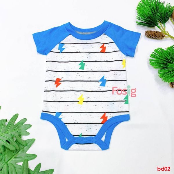  [0-3m] Bodysuit Tay Ngắn Bé Trai OD - Xanh Sọc Tia Sét 