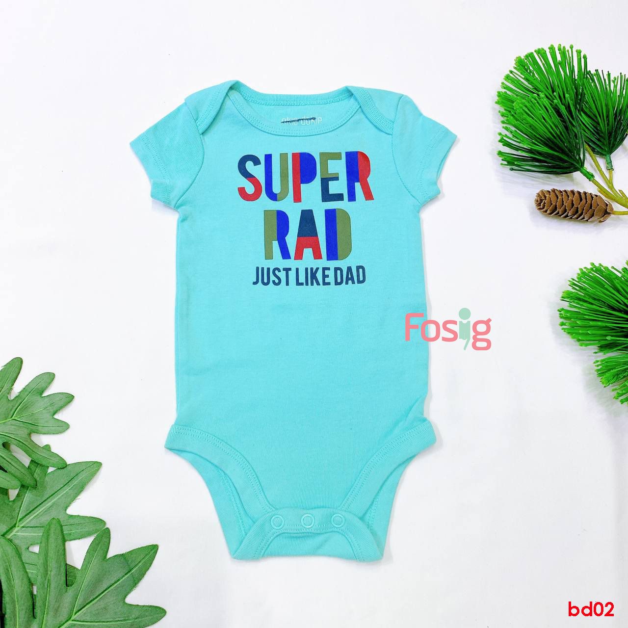  [0-3m] Bodysuit Tay Ngắn Bé Trai OD - Xanh Super 