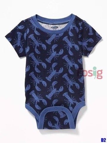  [0-3M ; 6-18M] Bodysuit Tay Ngắn Bé Trai ON - Navy Tôm Xanh 