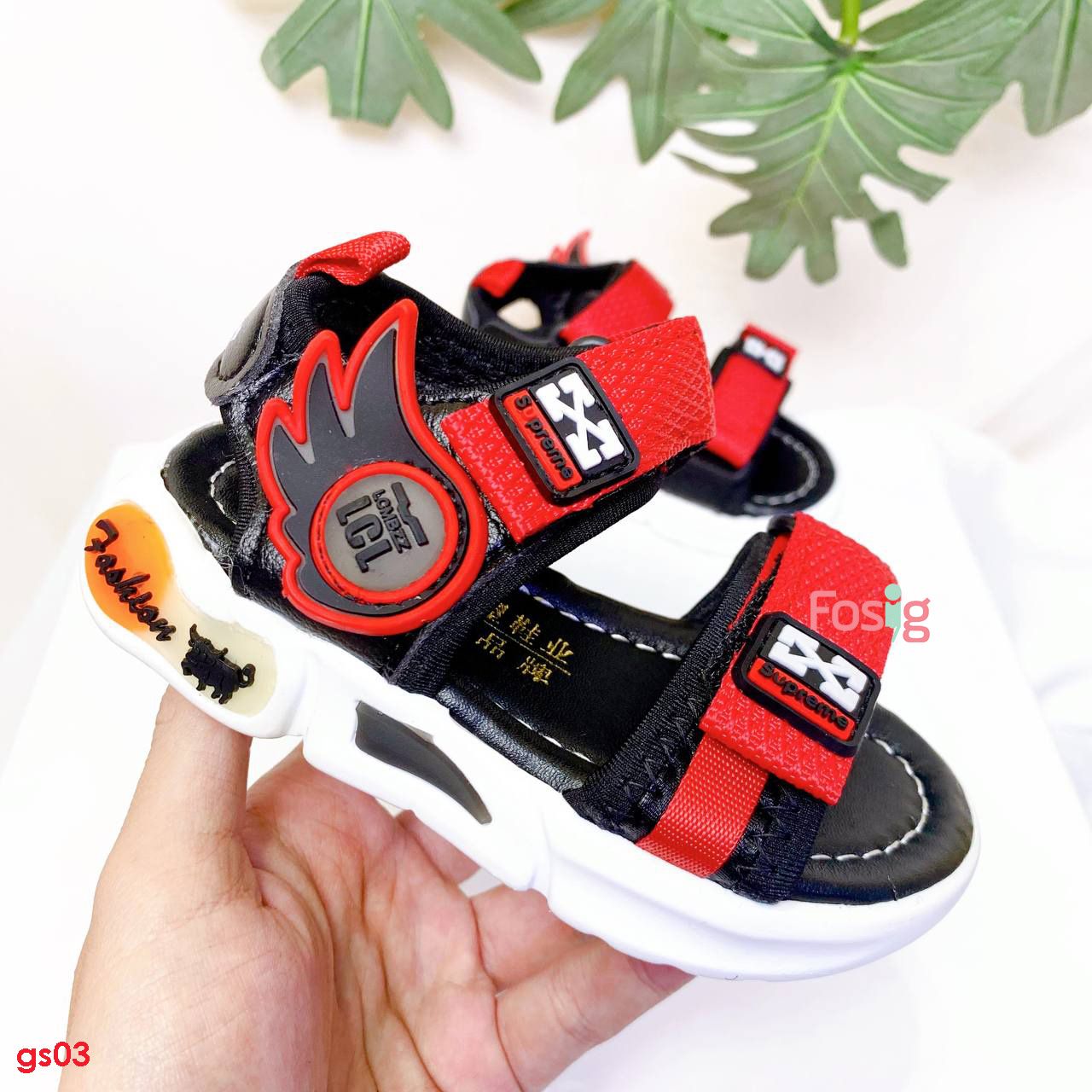  [11.5-14.5cm] Giày Sandal Cho Bé Trai - Đen Đỏ LCL 