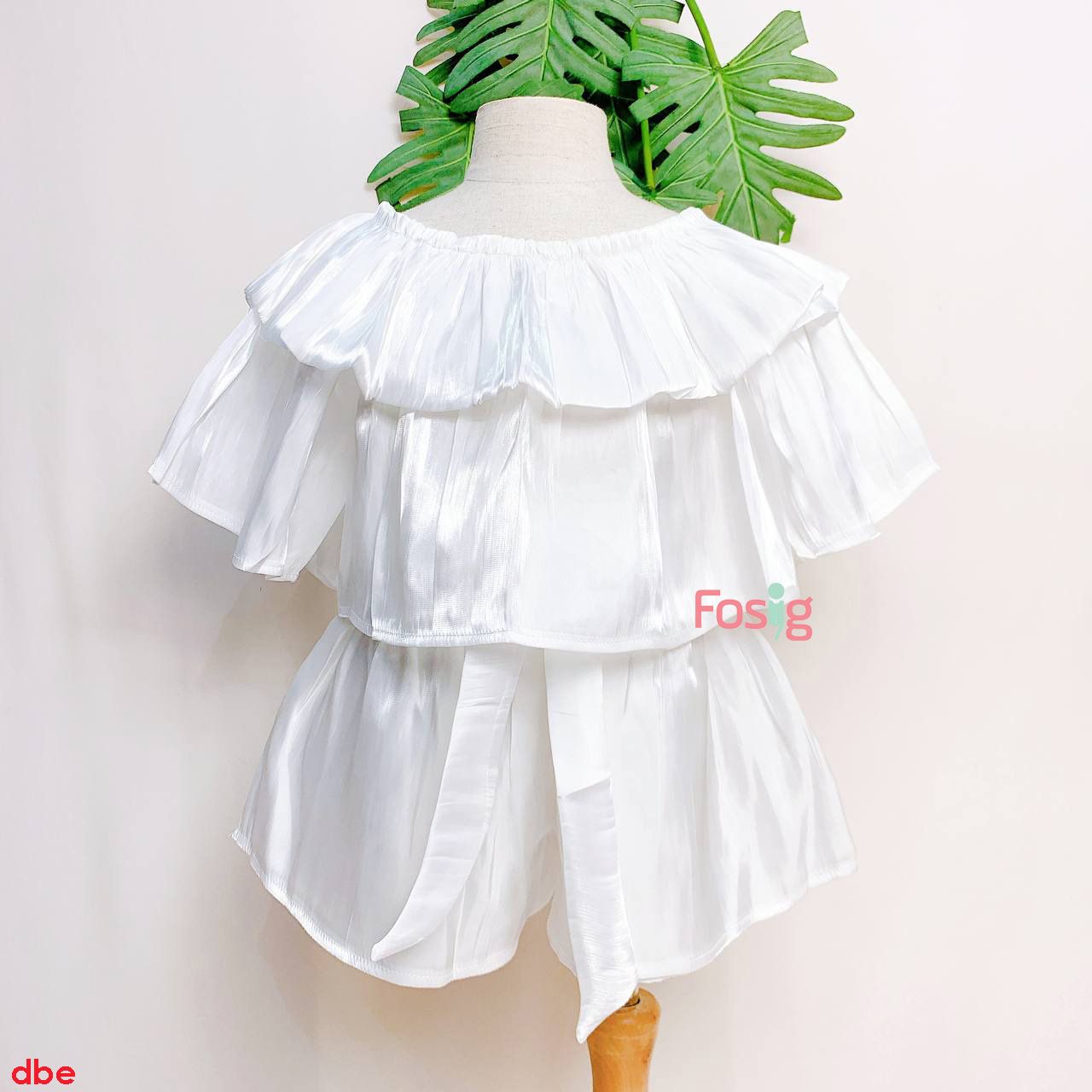  [9-21kg] Set Bộ Áo Nhúng Trễ Vai organza Và Chân Váy Bé Gái - Trắng 