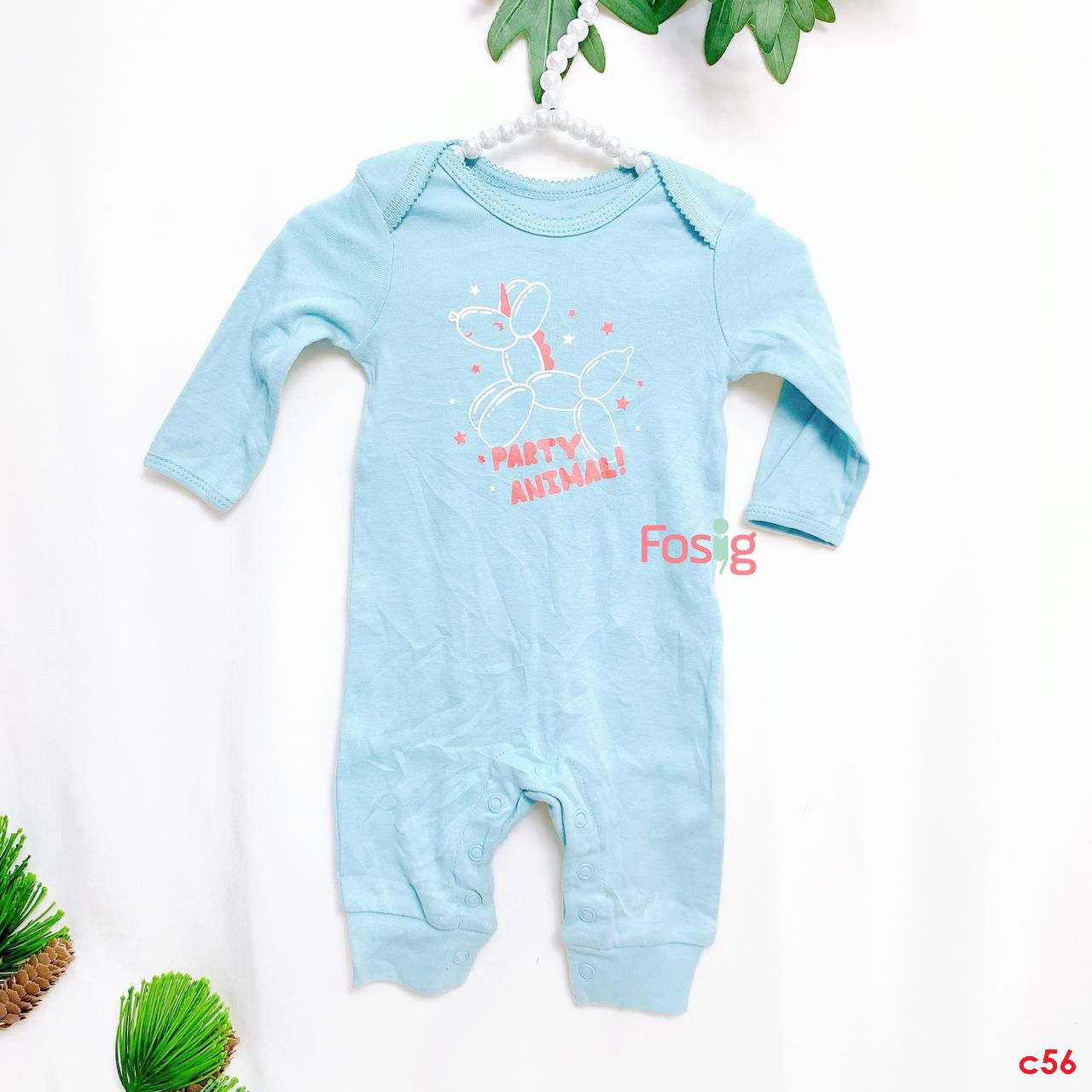  [3-6m, 12m] Sleepsuit Cúc Bấm Không Vớ Bé Gái Cter - Xanh Party Animal 