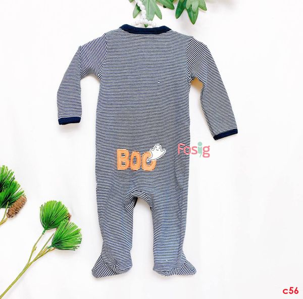  [9m] Sleepsuit Cúc Bấm Có Vớ Bé Trai Cter - Sọc Đen BOO 