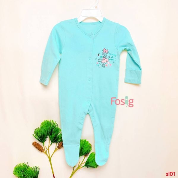  [3m] sleepsuit Cúc Bấm Có Vớ Bé Gái - Xanh Ngọc Mickey 