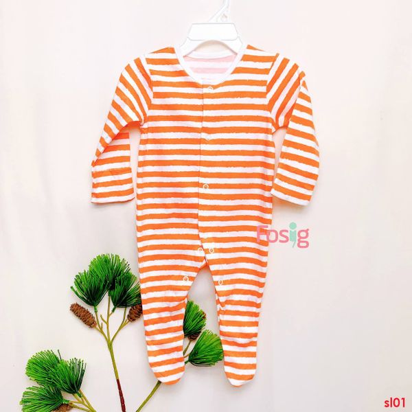  [3m] Sleepsuit Cúc Bấm Có Vớ Bé Trai - Sọc Trắng Cam 