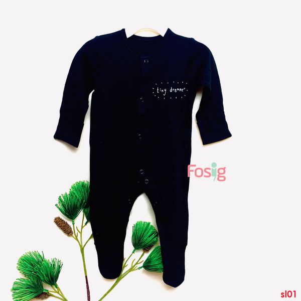  [3-6m] Sleepsuit Cúc Bấm Có Vớ Bé Trai - Đen Tiny 