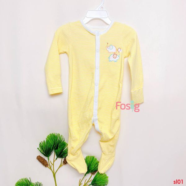  [6m] Sleepsuit Cúc Bấm Có Vớ Bé Trai Geo - Sọc Vàng Voi 