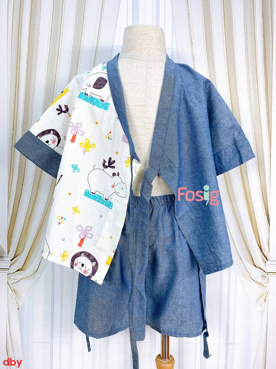  [15-19kg] Đồ Bộ YuKaTa Bé Trai - Trắng Sư Tử Hươu 