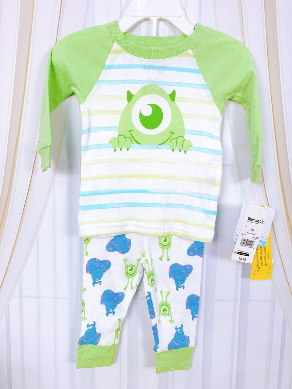  [6-8kg] Set Đồ Bộ Dài Bé Trai - Trắng Mike Wazowski 