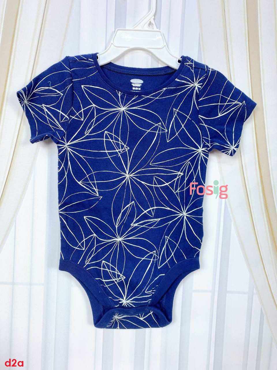  [12-24M] Bodysuit Tay Ngắn Bé Gái ON - Navy Hoa Trắng 