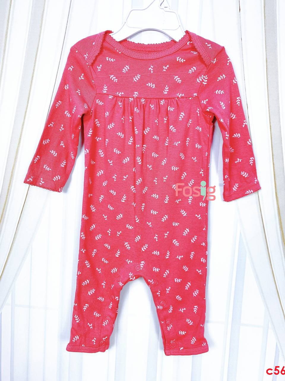  [6m] Sleepsuit Cúc Bấm Không Vớ Bé Gái Cter - Hồng Lá Trắng 