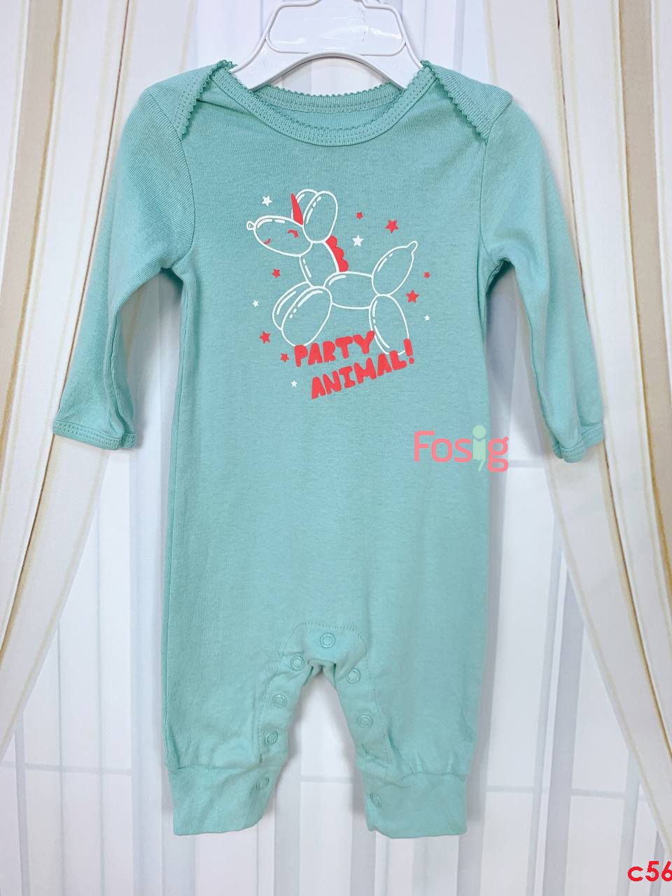  [3-6m, 12m] Sleepsuit Cúc Bấm Không Vớ Bé Gái Cter - Xanh Party Animal 