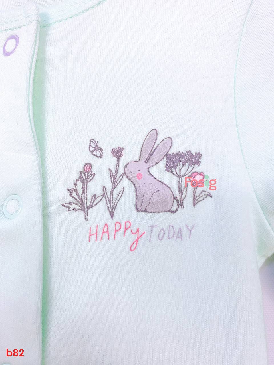  [0-6m] Sleepsuit Gài Nút Có Vớ Bé Gái PM - Xanh Hoa Thỏ 