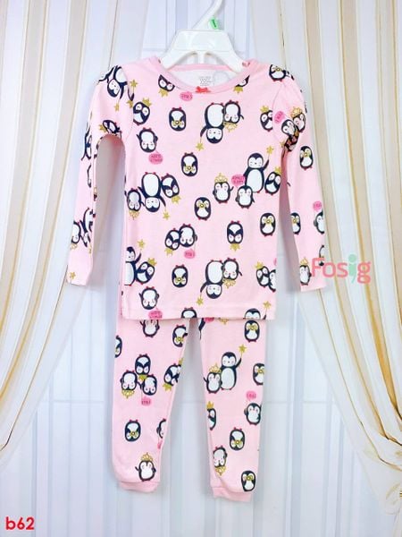  6-9kg  Set Đồ Bộ Dài Bé Gái Cter - Hồng Chim cánh cụt 