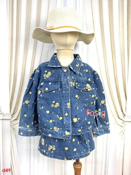  [13-14kg] Set Áo jean Kèm Chân Váy Bé Gái - Xanh Jean Hoa 99010 
