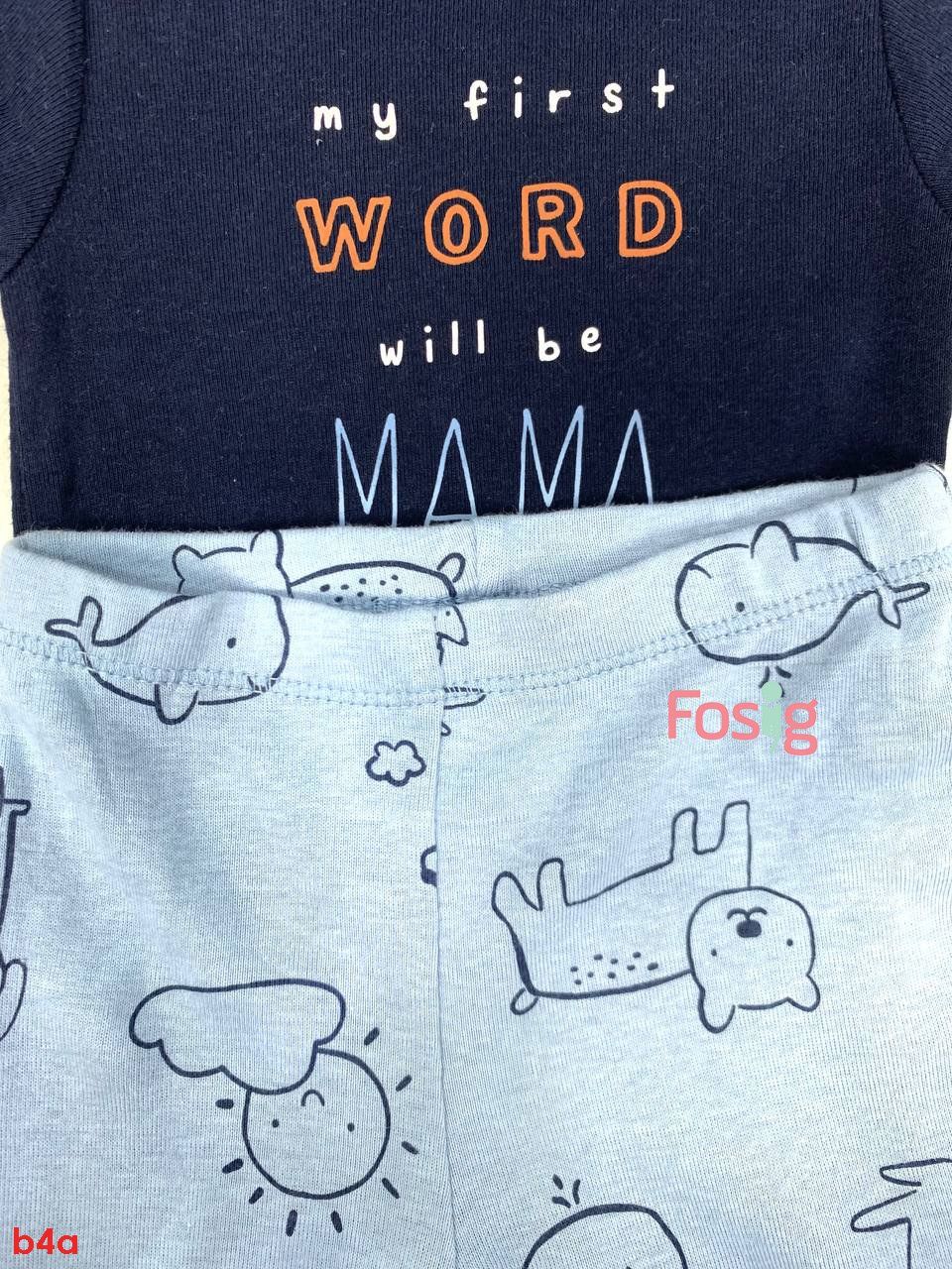  [3-6m] Set Bodysuit Và Quần Bé Trai Cter - Navy Word 