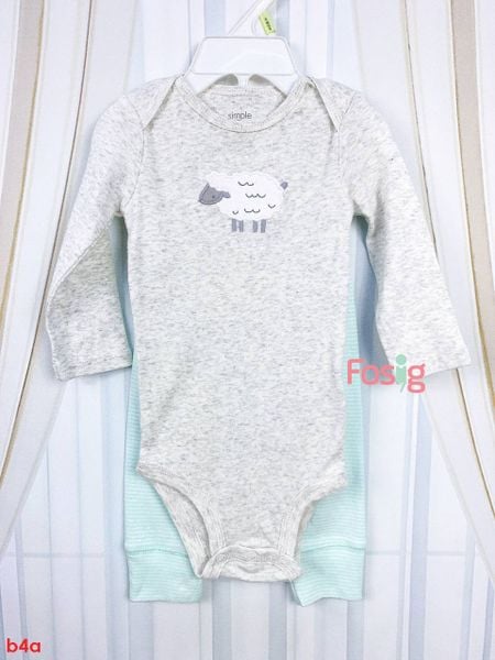  [3-6m] Set Bodysuit Và Quần Bé Gái Cter - Xám Cừu Sọc Xanh 