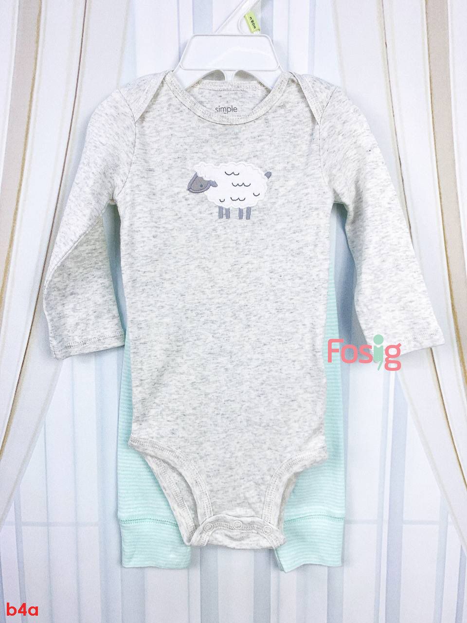  [3-6m] Set Bodysuit Và Quần Bé Gái Cter - Xám Cừu Sọc Xanh 