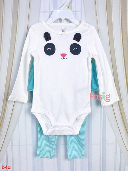  [0-6m] Set Bodysuit Và Quần Bé Gái Cter - Trắng Gấu Sọc Xanh 