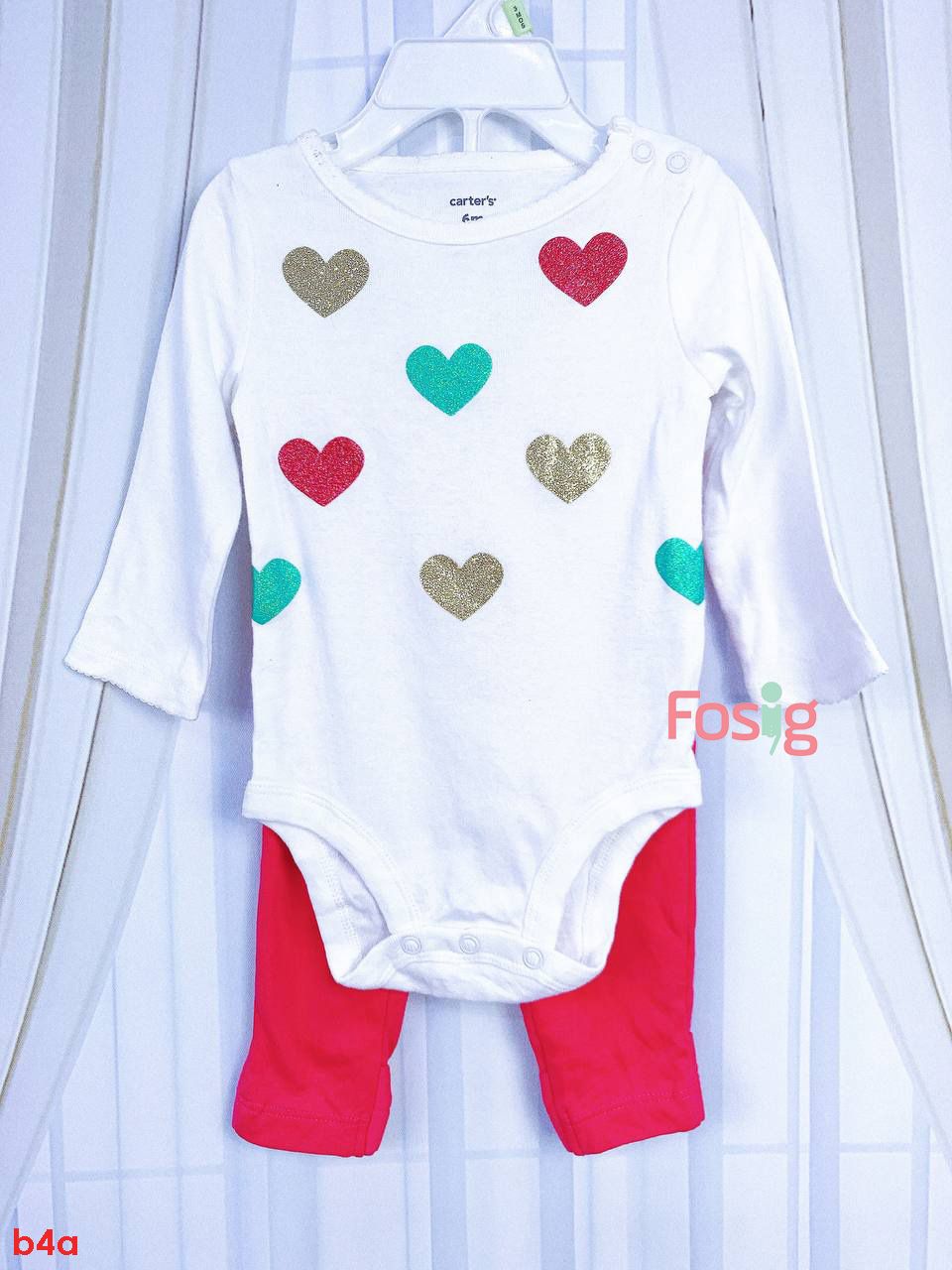  [3-6m] Set Bodysuit Và Quần Bé Gái Cter - Trắng Tim Màu 